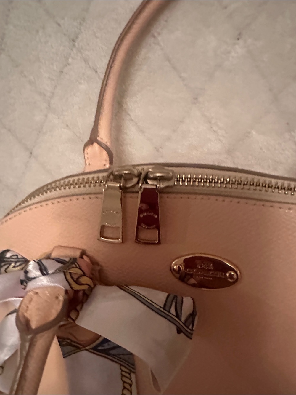 Coach Pebbled Leather Dome Satchel in Pale Pink and White - Picture 5 of 11